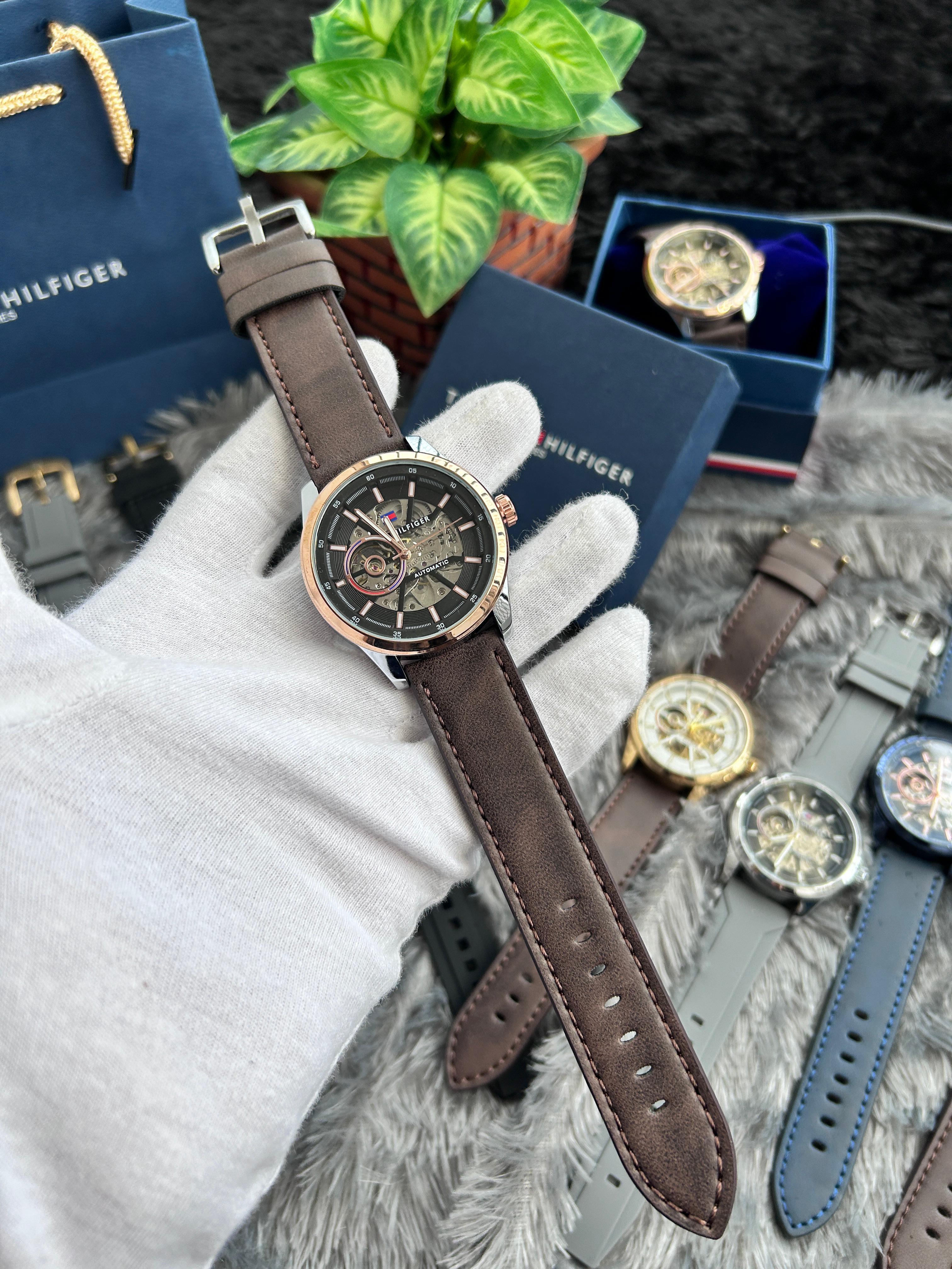 Tommy_Hilfiger Automatic Premium leather strap with warranty