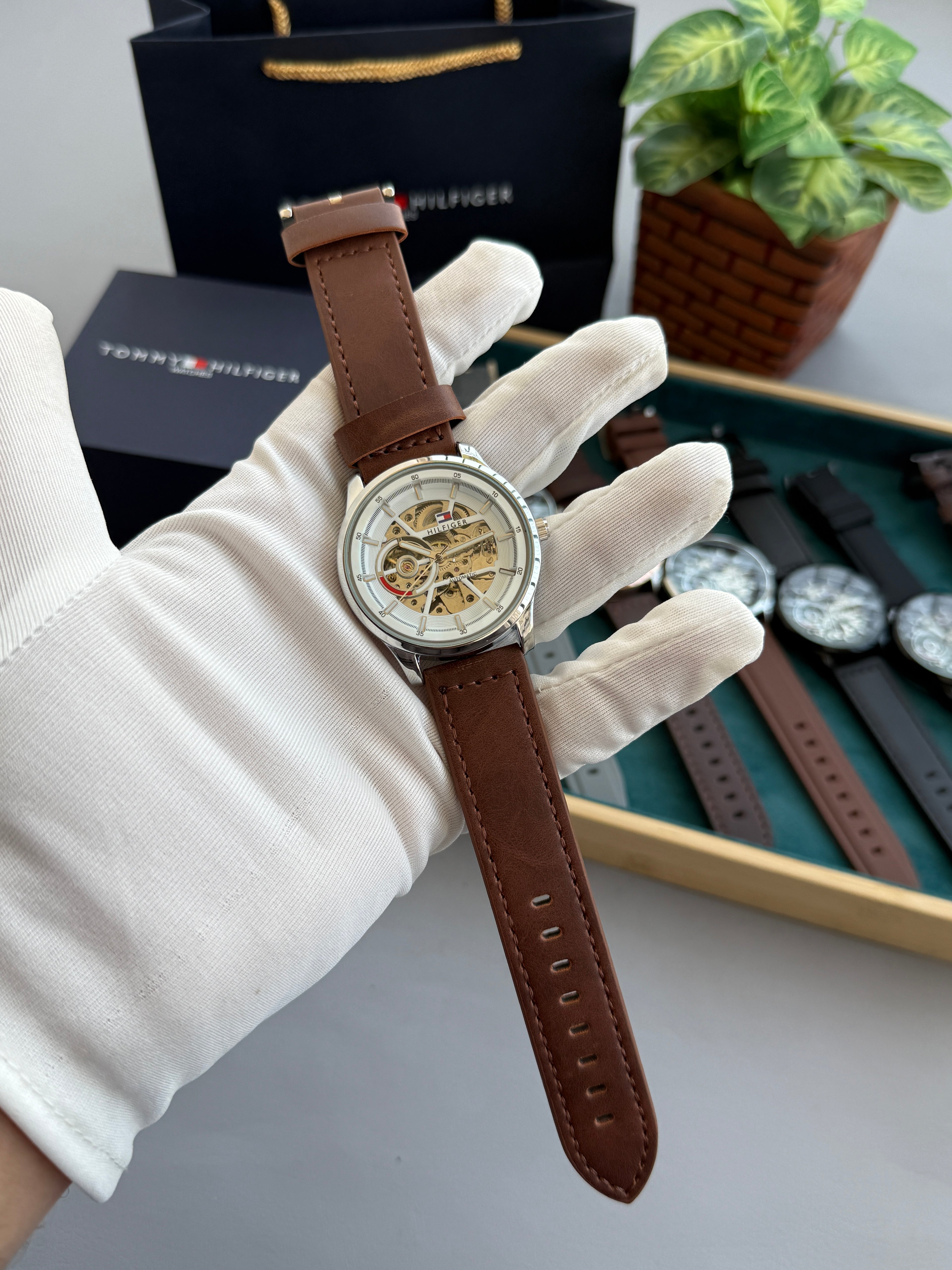 Tommy_Hilfiger Automatic premium leather strap with warranty