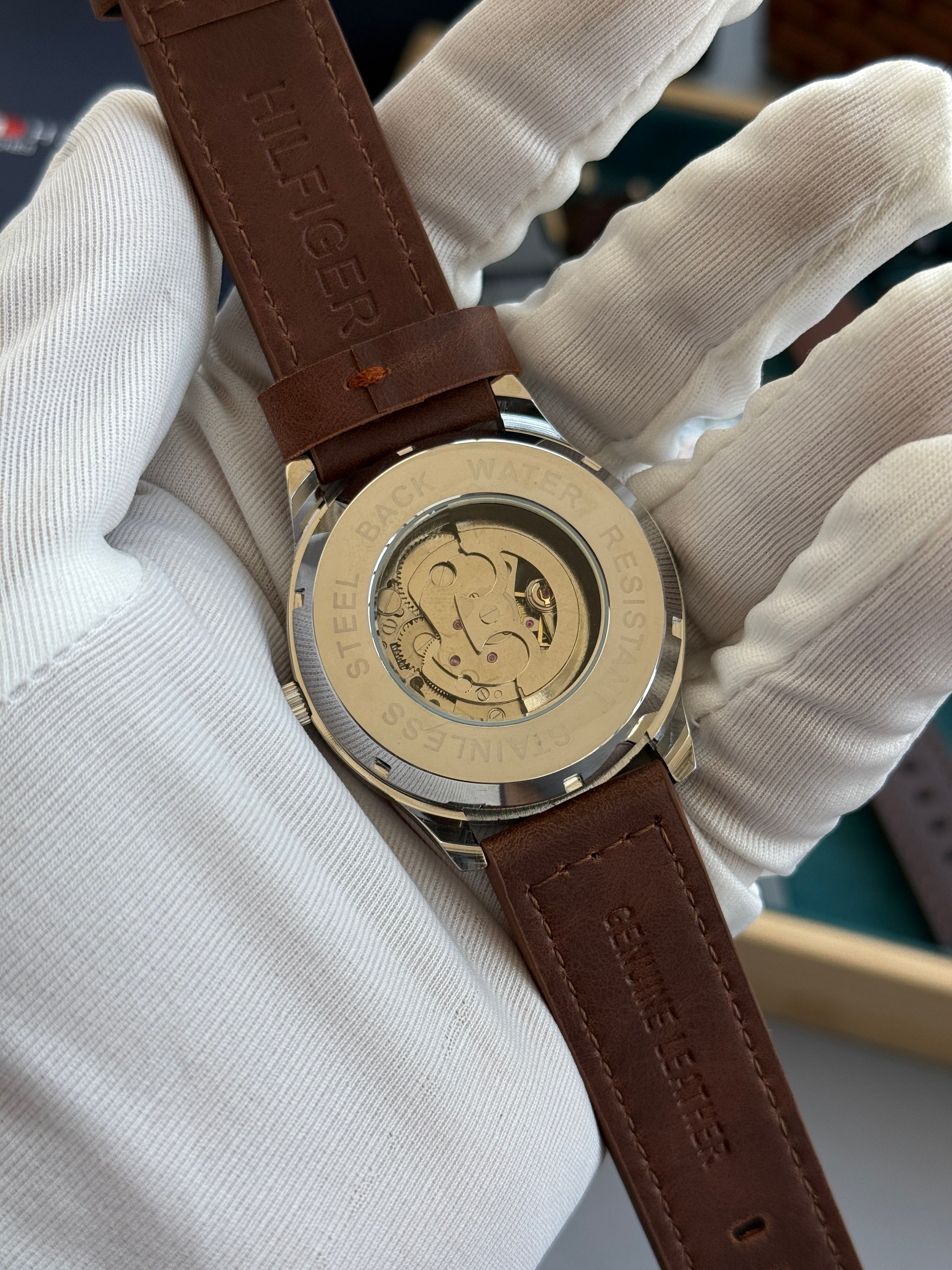 Tommy_Hilfiger Automatic premium leather strap with warranty