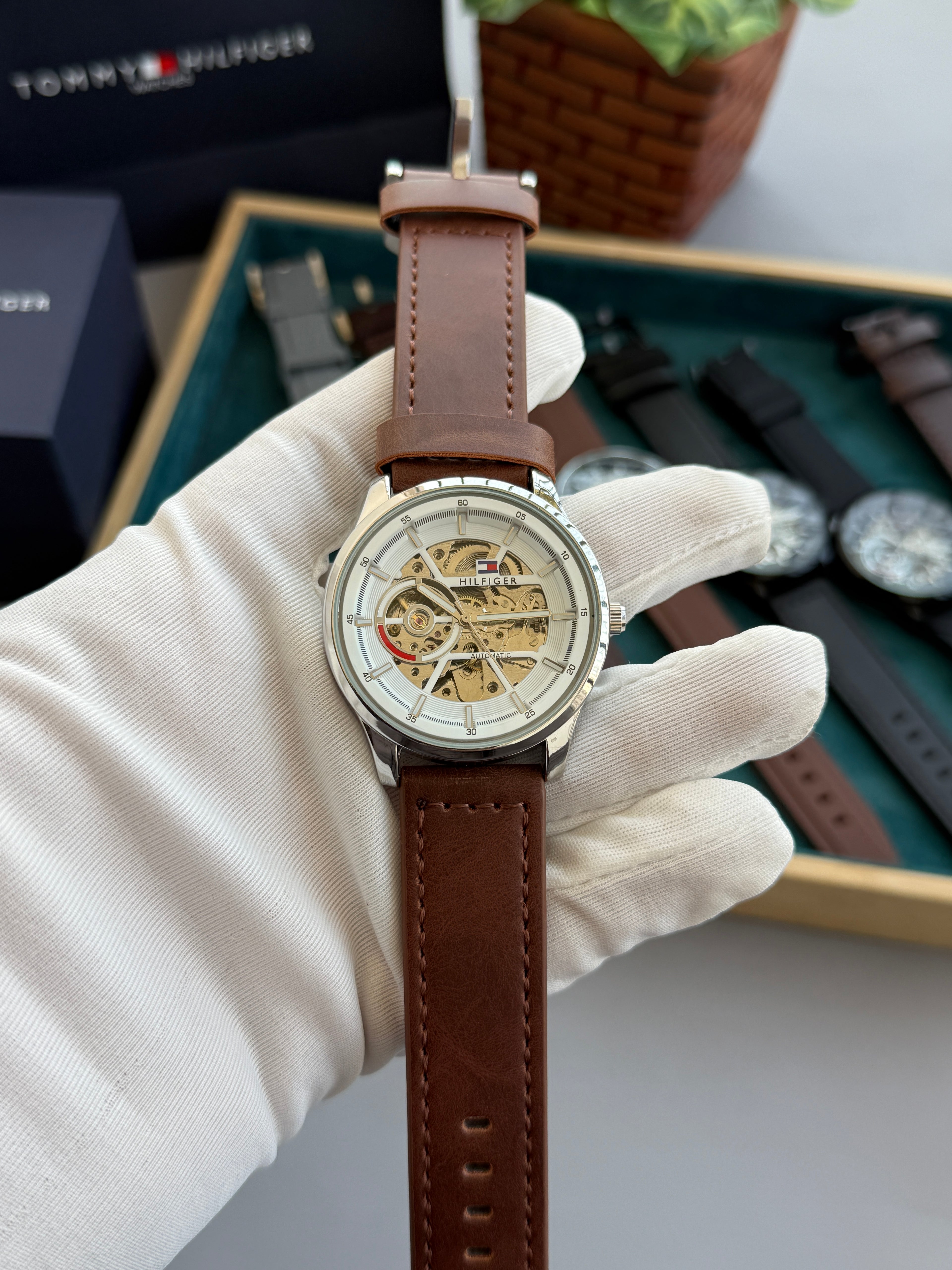 Tommy_Hilfiger Automatic premium leather strap with warranty