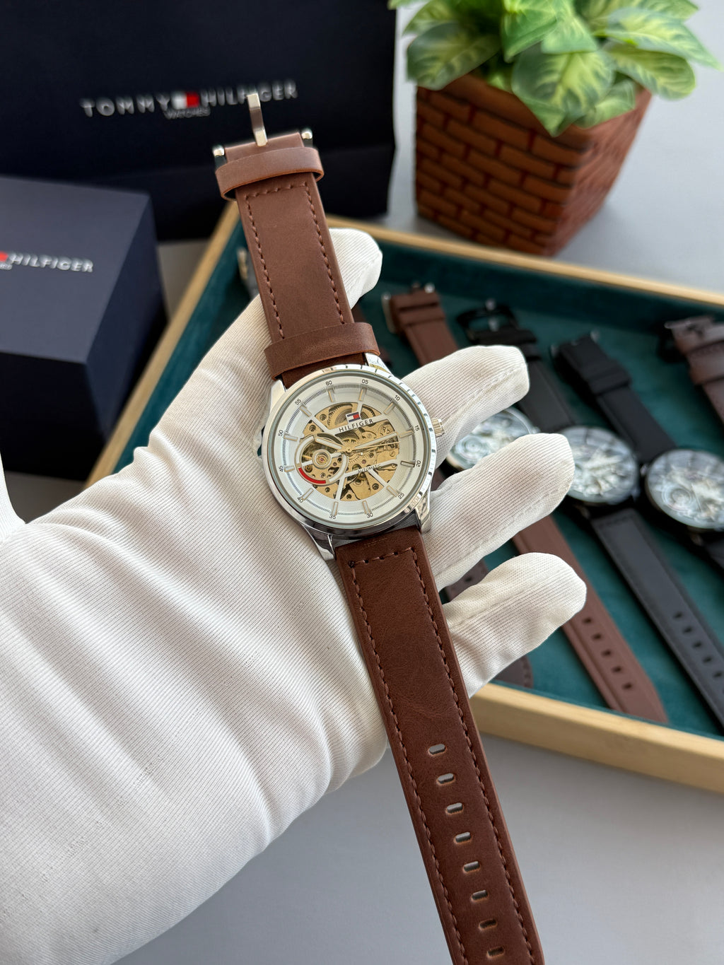 Tommy_Hilfiger Automatic premium leather strap with warranty